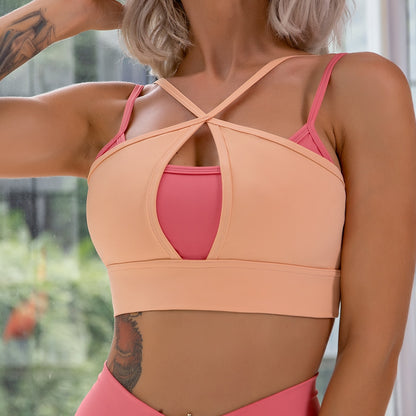 Layered Look Long Sleeve Yoga Crop Top Wrap V Waist Leggings Layered Cut Out Sports Bra Contrast Waist Shorts The Clothing Company Sydney