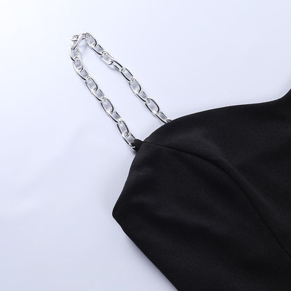 Elegant Chain Strapless Sleeveless Solid Basic Split Knee-Length Bodycon Summer Young Style Dress The Clothing Company Sydney