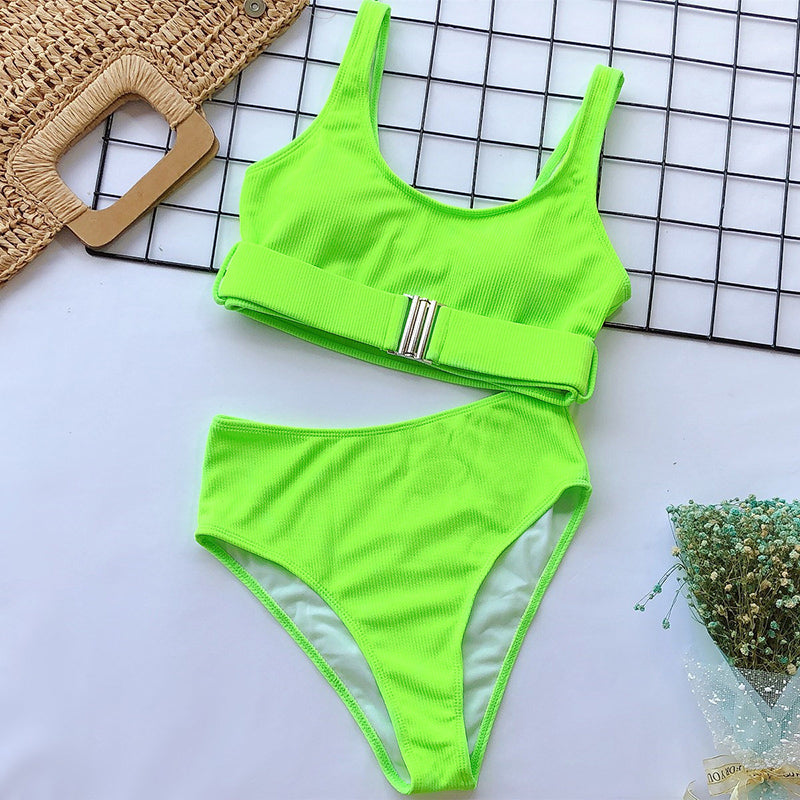 2 PieceHigh Waist Bikini Swimsuit Women Swimwear Bandeau Push Up Bikini Set Buckle Bathing Suit Beach Swimming Suit The Clothing Company Sydney