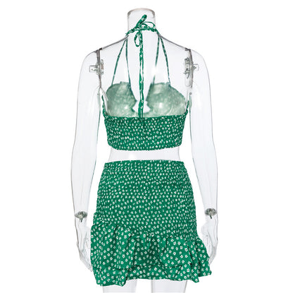 Floral Print Top and Skirt Two Piece Matching Set Halter Tie Front Backless Crop Tops Summer Outfits The Clothing Company Sydney
