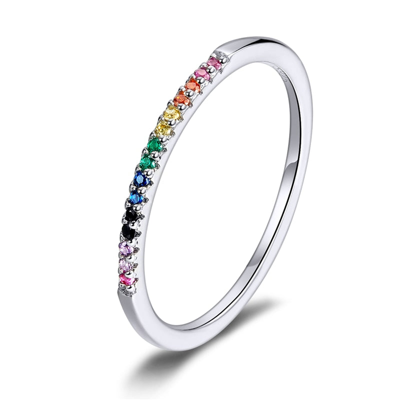 925 Sterling Silver Rainbow Color CZ Stackable Wedding Rings, Platinum Plated Elegant Finger Band Ring for Women The Clothing Company Sydney