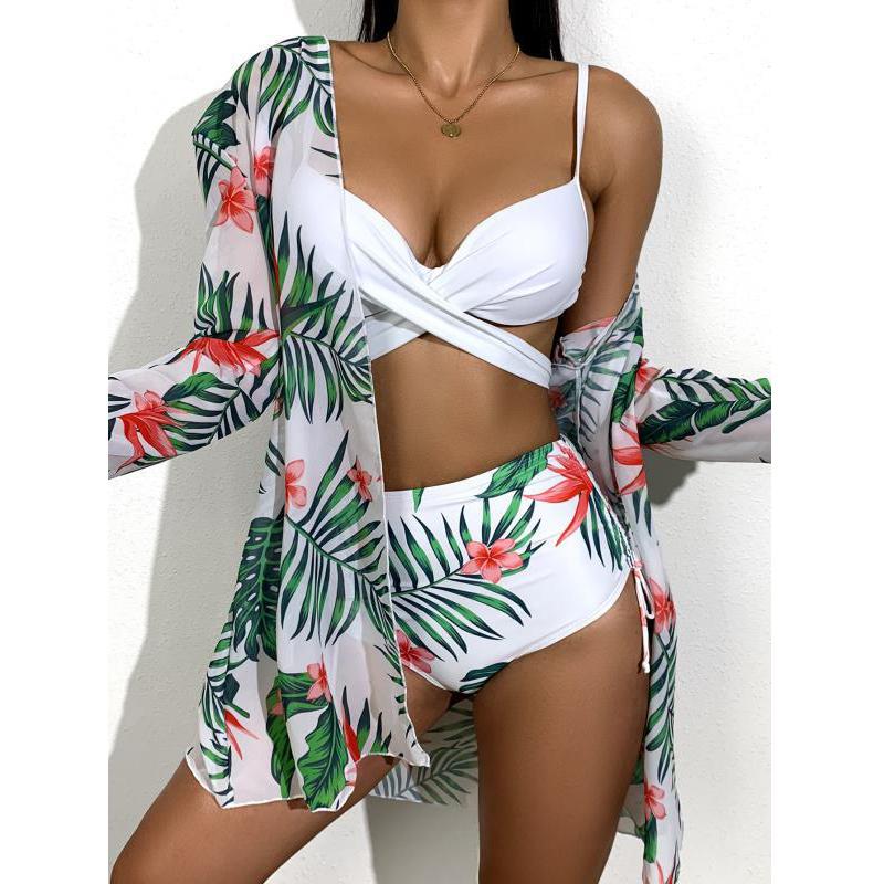 Three Piece Bikini Set Cover Up Swimwear Swimsuit Print Long Sleeve Bathing Suit Beachwear The Clothing Company Sydney