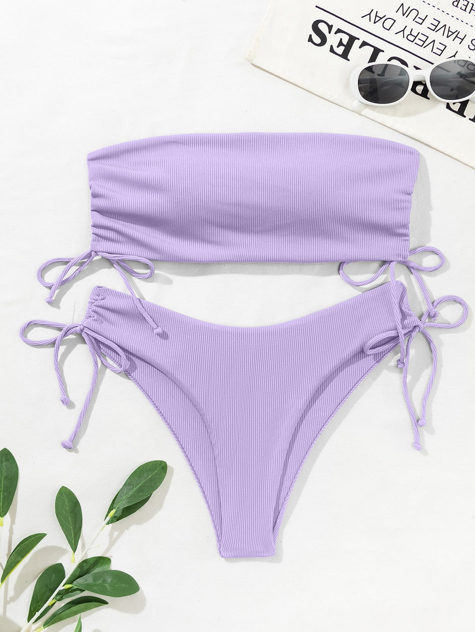 Bandeau Swimsuit Swimwear Women High Waist Bikini Set 2 Piece Summer Swim Beach Wear Bathing Suit The Clothing Company Sydney