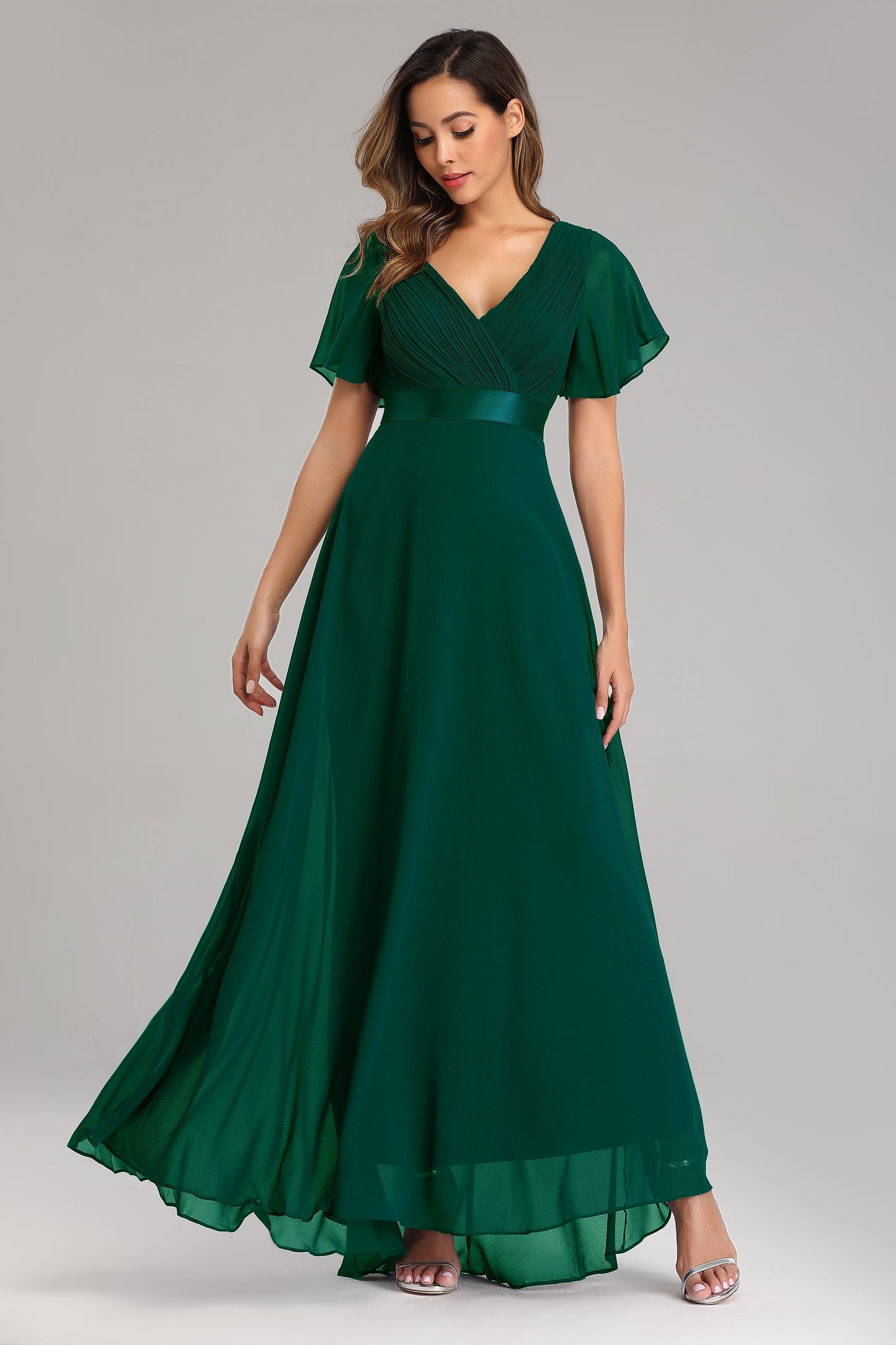 Elegant V-Neck Ruffles Chiffon Evening Gown  Wedding Party Cocktail Formal Dress The Clothing Company Sydney