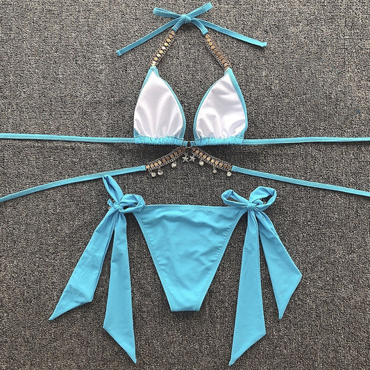 2 Piece Crystal Diamond Bikini Swimwear Swimsuit Chain Bandage Bikini Set Push Up Bathing Suits Summer Beach Wear The Clothing Company Sydney