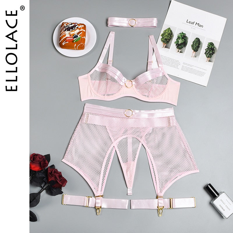 Four-Piece Set Erotic Lingerie Transparent Bra Kit Push Up See Through Lace Mesh Seamless Underwear Garters The Clothing Company Sydney