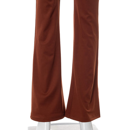 Side Hollow Out Lace Up High Waisted Flare White Brown Bottoms Trousers Fall Trendy Pants The Clothing Company Sydney