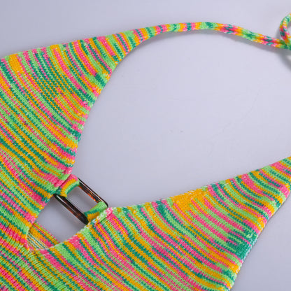 Rainbow Print Halter Cut Out Crop Top and Shorts 2 Piece Matching Set Club Fashion Outfits Loungewear Set The Clothing Company Sydney