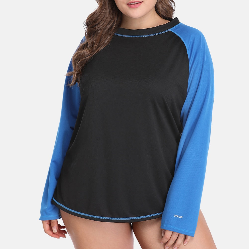 Women's Plus Size Long Rashguard Top UPF 50+ Diving Surf Swimwear Shirts Rash Guard Swimsuit Colorblock Beach Wear The Clothing Company Sydney