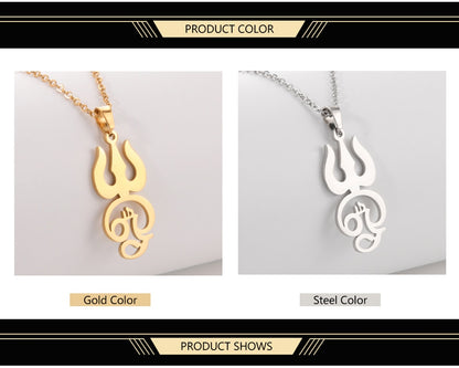 Tamil Om Aum Symbol with Trident Pendant Stainless Steel Necklace Om Shiva Symbol Yoga Vintage Talisman Jewellery The Clothing Company Sydney
