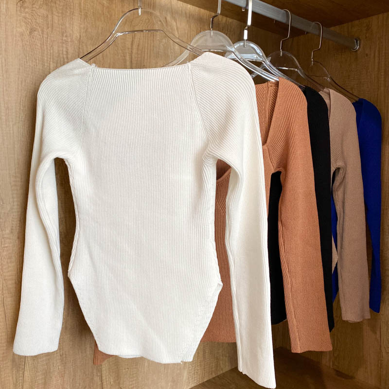 Square Collar Long Sleeve Knitted Pullover Spring Autumn Sweater Winter Top Jumper The Clothing Company Sydney