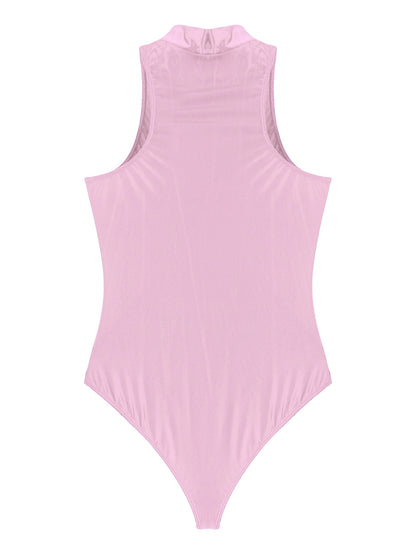 Women's Bodysuit Glossy Sleeveless Bodysuit Jumpsuit Solid Color Double Zipper Front Leotard High Cut Clubwear Nightwear The Clothing Company Sydney