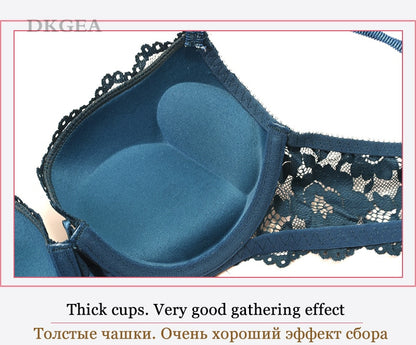 2 Piece Embroidery Underwear Set Lace Blue Brassiere A B C Cup Push Up Bra and Panties Set Brand Lingerie Deep V Bra The Clothing Company Sydney