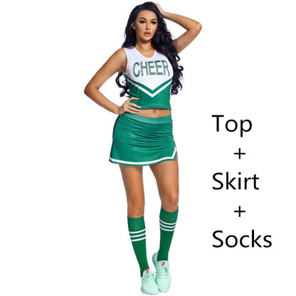 School College Cheerleading Uniform Suit Fancy Dress Outfit Tops with Skirt Socks Pompoms Set Cheerleader Sports Costume The Clothing Company Sydney