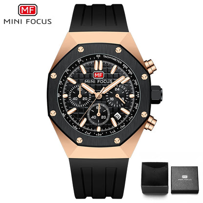 MINI FOCUS Polygon Design Alloy Quartz Wristwatch Luxury Brand Watch Men's High Quality Silicone Chronograph Sports Watch Clothing Company Sydney