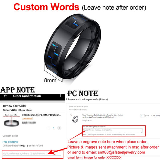 Customize Logo 8mm Men's Ring Carbon Fiber Wedding Band Personalized Simple Icon Image Gift to Husband Dad The Clothing Company Sydney