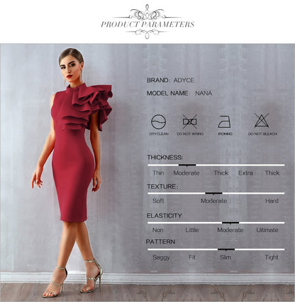 Summer Wine Red Celebrity Evening Runway Party Dress Sleeveless Ruffles Bodycon Midi Night Club Dress The Clothing Company Sydney