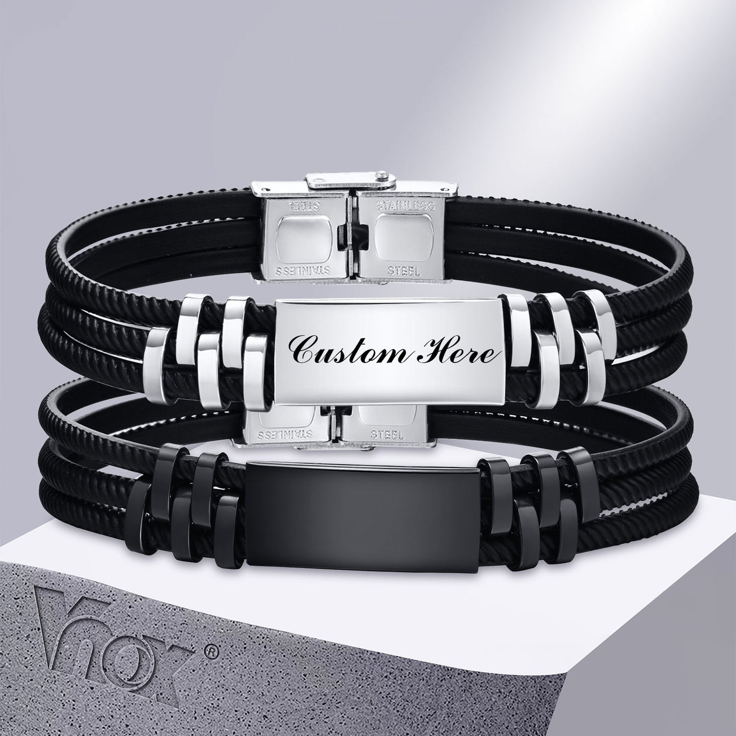 Custom Men's Bracelets, 11.5mm Laser Stainless Steel Bangle, Black Silicone Wristband Gift Jewellery The Clothing Company Sydney