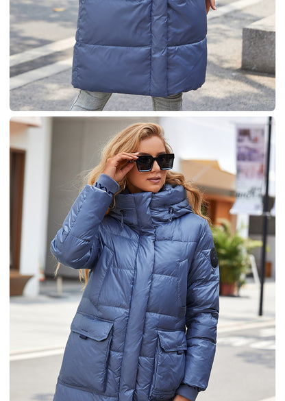 Women's down Jacket Long Classic zipper design Big Pocket Stand Collar Hooded Slim coat Women Parkas The Clothing Company Sydney