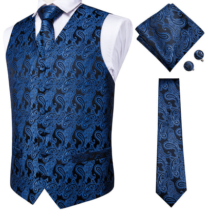 4Piece Mens Vest for Suit Luxury Paisley Floral Plaid Suit Silk Vest and Tie Set Blue Gold Red Sliver Wedding Vest The Clothing Company Sydney