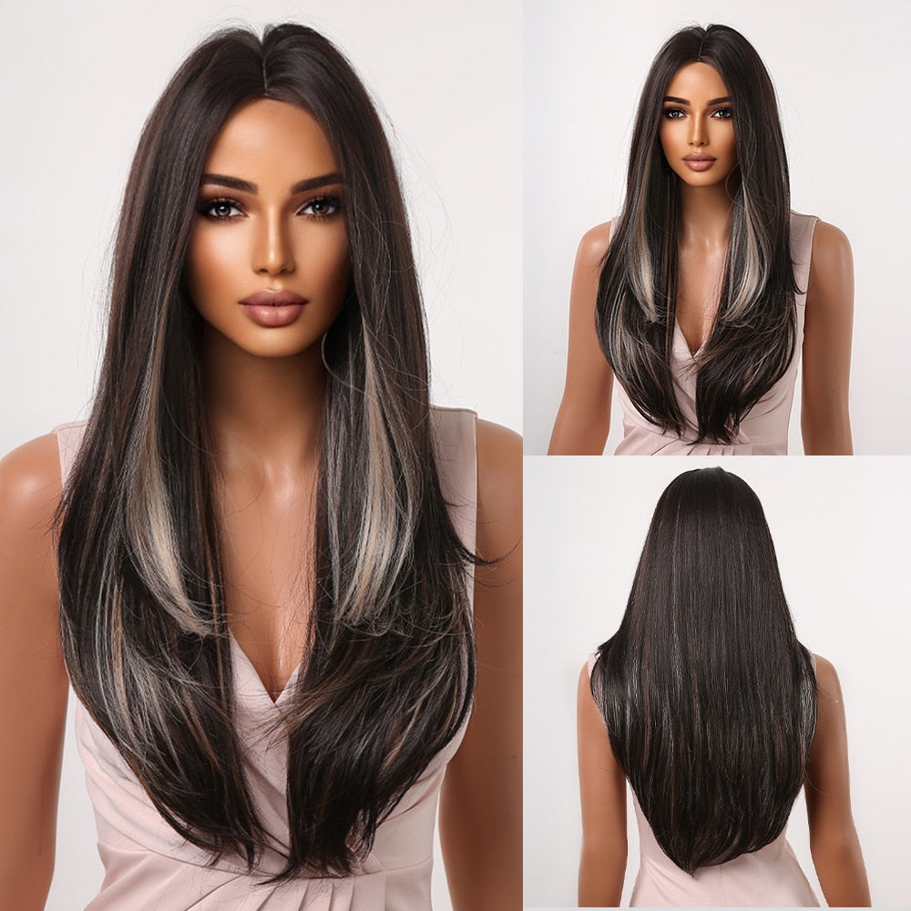 Long Straight Blonde Layered Synthetic Wigs Brown Balayage Ombre Wigs With Bang Cosplay Costume Heat Resistant Wigs The Clothing Company Sydney