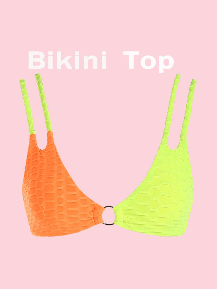 Two Tone Color Block O-ring Honeycomb Textured Bikini Swimwear Mix & Match Swimsuit Separates Beach Top And Bottom The Clothing Company Sydney