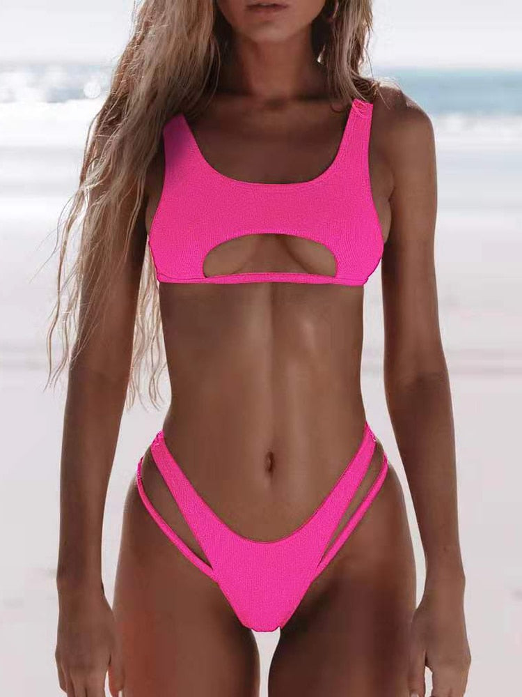 2 Piece Micro Bikini Swimsuit Rib Bikini Set Push Up Women Swimwear Brazilian Cut Out Neon Bathing Suit The Clothing Company Sydney