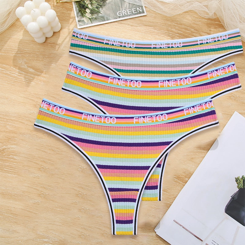 3 Pack Cotton Mix Seamless G-string Colorful Striped Lingerie Panties S-XL Thongs Female Letter Waist Underwear Briefs The Clothing Company Sydney