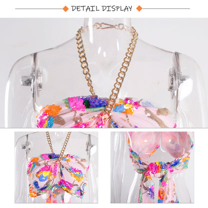 Sequin Backless Slip Mini Chain Straps Short Tulle Cocktail Summer Party Night Lush Prom Dress The Clothing Company Sydney