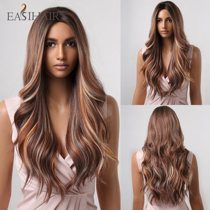 Ombre Brown Gray Ash Synthetic Long Wavy Wigs Middle Part Mixed Blonde Wig Women Daily Cosplay Heat Resistant Wigs The Clothing Company Sydney