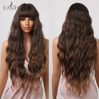 Ombre Gray Ash Wavy Wigs with Bang Light Blonde Platinum Synthetic Long Hair for Women Daily Party Heat Resistant Fiber Wigs The Clothing Company Sydney