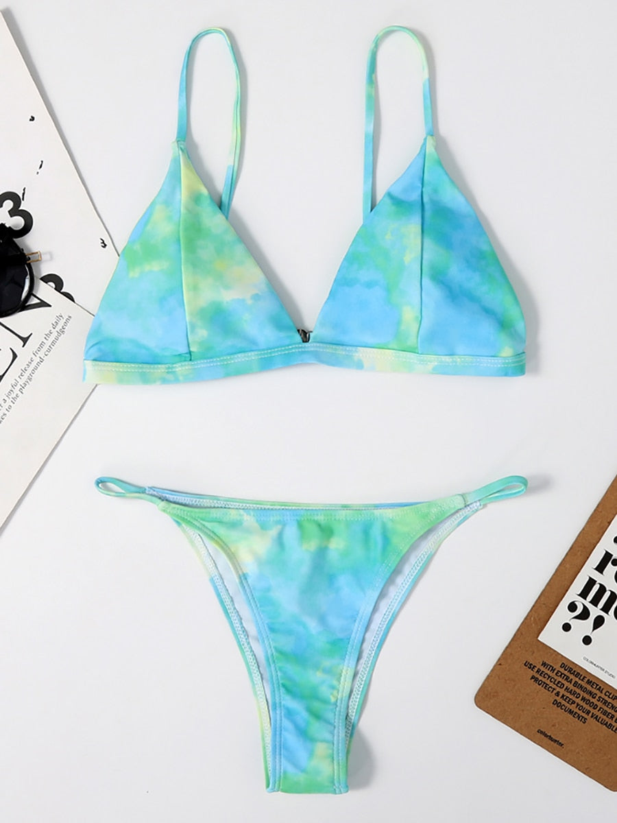 2 Piece Bikini Micro Women's Swimsuit Tie Dye Mini Thong Bikinis Set Brazilian Swimming Swimwear Bathing Suit The Clothing Company Sydney