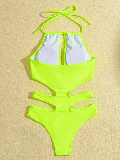 Solid Tied Halter Swimwear Women High Waist Push Up Hollow One Piece Swimsuit Monokini Summer Bathing Suit The Clothing Company Sydney