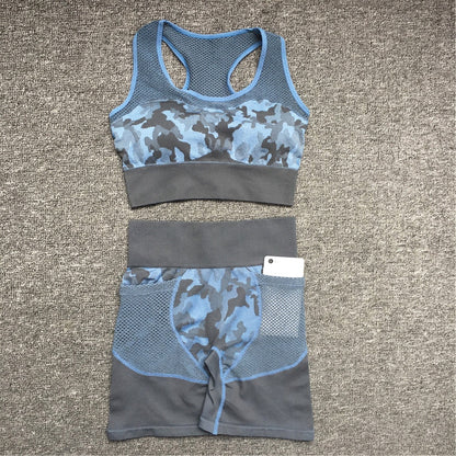 2PCS Camouflage Set Women Yoga Suit Sport Set Gym Workout Clothes Long Sleeve Fitness Crop Top High Waist Seamless Camo Leggings The Clothing Company Sydney
