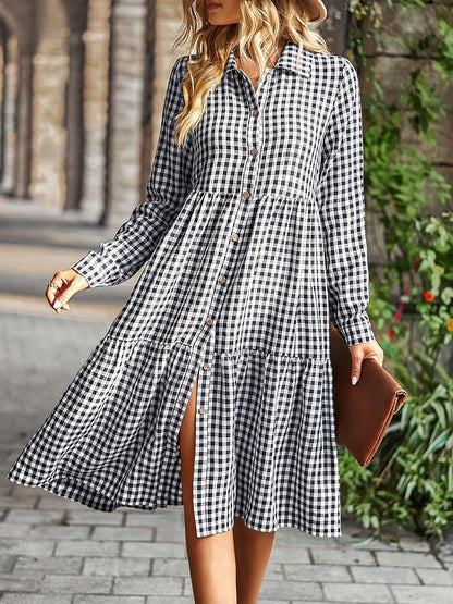 Casual Plaid Shirt Dress For Women Turn Down Long Sleeve Maxi Dress Vintage Single Breasted Patchwork Spring Autumn Dress The Clothing Company Sydney