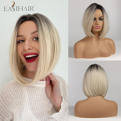 Short Straight Bob Wigs with Bang Golden Brown Natural Synthetic Hair for Women Daily Cosplay Heat Resistant Fiber Wigs The Clothing Company Sydney