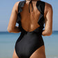 Solid Ruffled One-piece Swimsuit Backless Monokini push up high cut Swimwear Beach Bathing Suits The Clothing Company Sydney