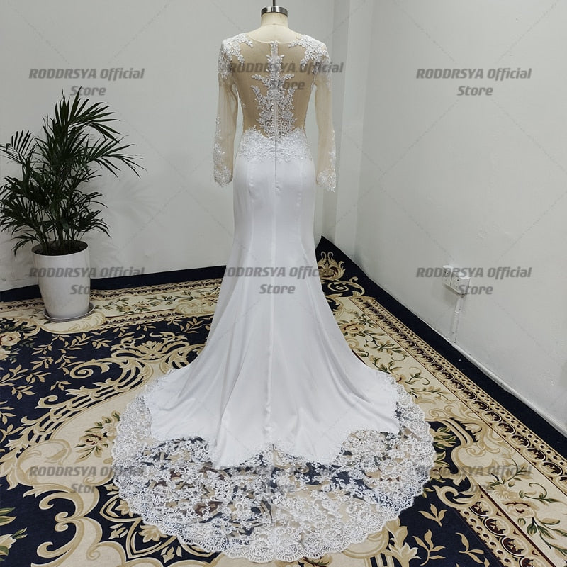 Long Sleeve Sheer Lace Appliques Mermaid Wedding Dresses Bridal Gowns See Through Back With Buttons The Clothing Company Sydney