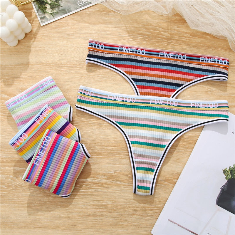 3 Pack Cotton Mix Seamless G-string Colorful Striped Lingerie Panties S-XL Thongs Female Letter Waist Underwear Briefs The Clothing Company Sydney