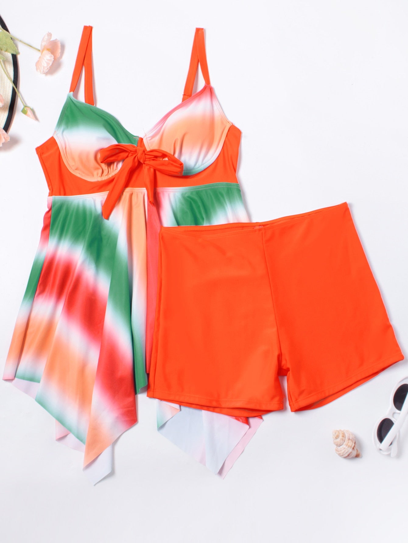 2 Piece Rainbow Printed Plus Size Swimwear Women High Waist Swimsuit The Clothing Company Sydney