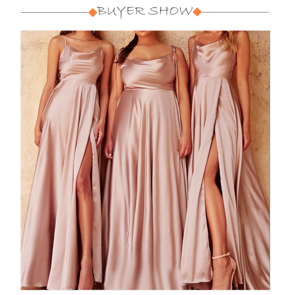 Elegant Pink Backless Slit Leg Wedding Bridesmaid Dress Lace Up Satin Slip Square Neck Long Gown The Clothing Company Sydney