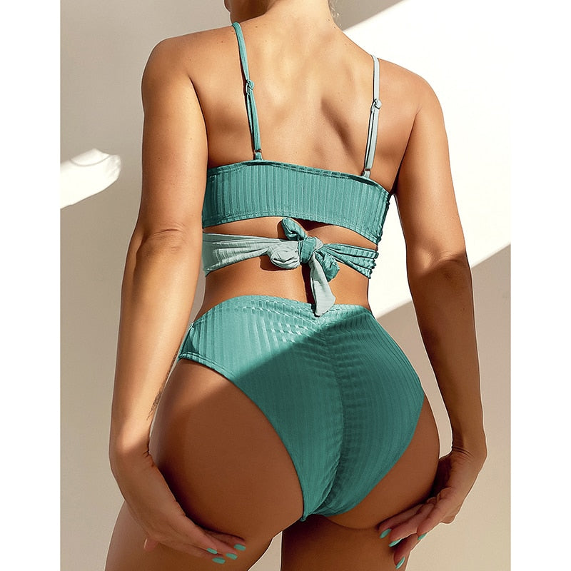 High Waist Swimsuit Ribbed Bikini Set Wrap Swimwear Colorblock Push Up Bathing Suit The Clothing Company Sydney