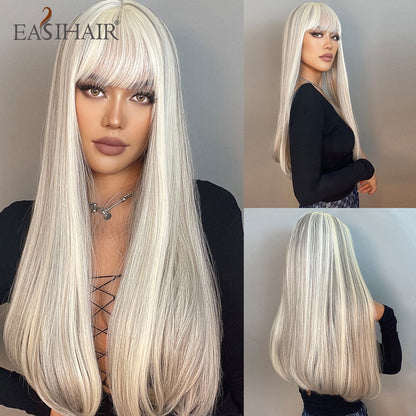 Brown Straight Synthetic Wigs with Bangs Natural Layered Hair Wigs for Women Daily Cosplay Party Heat Resistant Wigs The Clothing Company Sydney