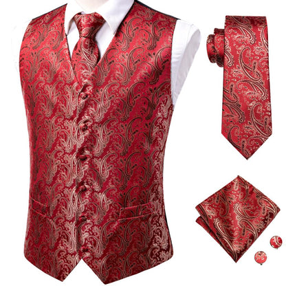 4Piece Mens Vest for Suit Luxury Paisley Floral Plaid Suit Silk Vest and Tie Set Blue Gold Red Sliver Wedding Vest The Clothing Company Sydney