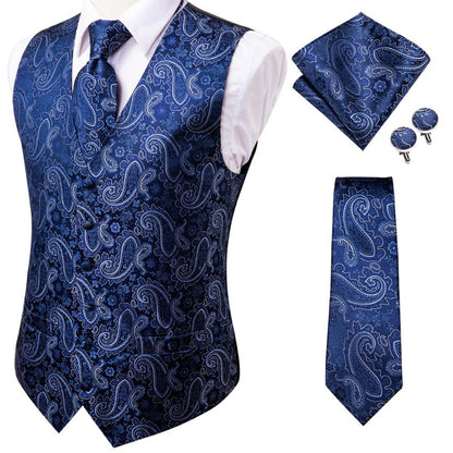 4Piece Mens Vest for Suit Luxury Paisley Floral Plaid Suit Silk Vest and Tie Set Blue Gold Red Sliver Wedding Vest The Clothing Company Sydney