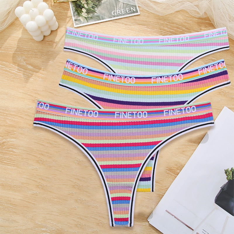 3 Pack Cotton Mix Seamless G-string Colorful Striped Lingerie Panties S-XL Thongs Female Letter Waist Underwear Briefs The Clothing Company Sydney