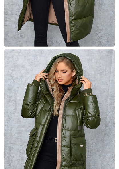 Women's down Jacket Long Classic zipper design Big Pocket Stand Collar Hooded Slim coat Women Parkas The Clothing Company Sydney
