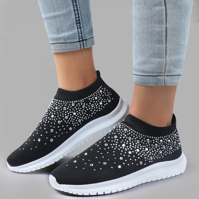 Crystal Breathable Mesh Sneaker Shoes for Women Comfortable Soft Bottom Flats Plus Size Non Slip Casual Shoes The Clothing Company Sydney