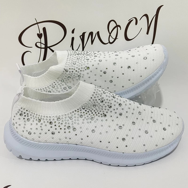 Crystal Breathable Mesh Sneaker Shoes for Women Comfortable Soft Bottom Flats Plus Size Non Slip Casual Shoes The Clothing Company Sydney