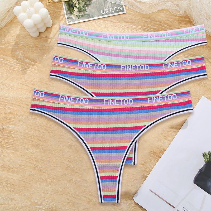 3 Pack Cotton Mix Seamless G-string Colorful Striped Lingerie Panties S-XL Thongs Female Letter Waist Underwear Briefs The Clothing Company Sydney